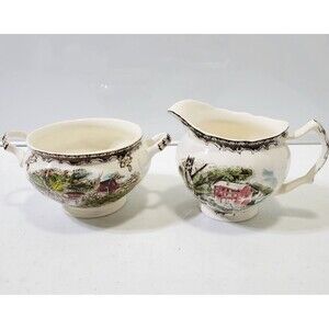 Johnson Brothers Friendly Village Creamer & Sugar Bowl England Old Mill